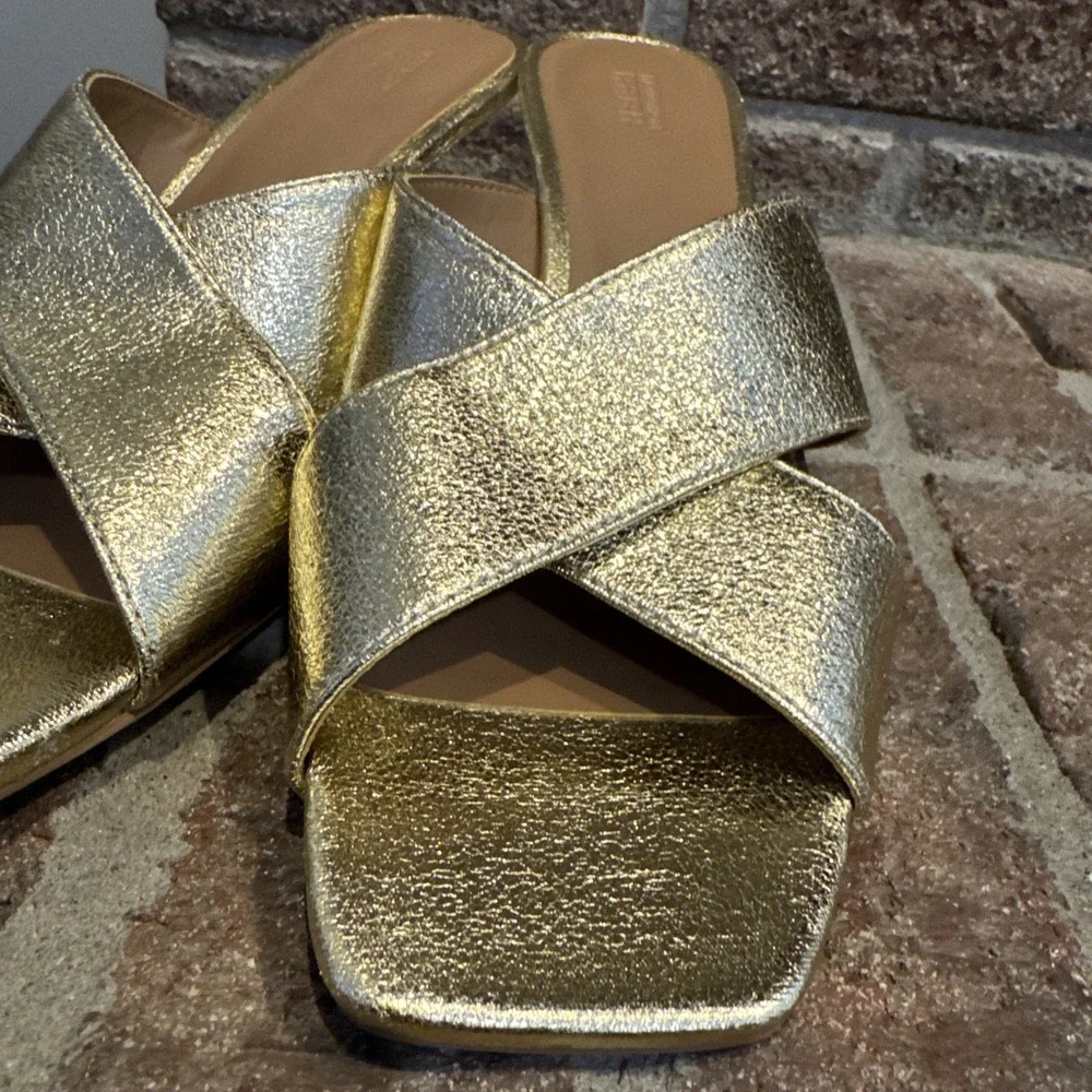 Nordstrom Rack Lauren Slide Gold Open Square Toe Sandals Women's Size 8M #416 - Picture 9 of 16